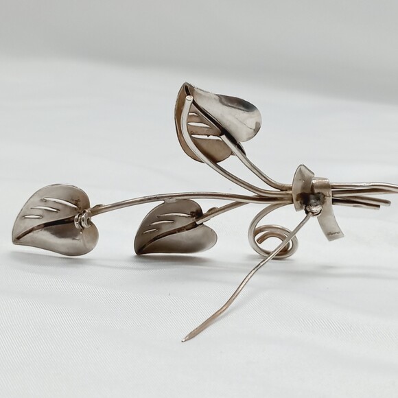 STERLING CORO sterling silver leaves brooch mid century - Picture 6 of 7